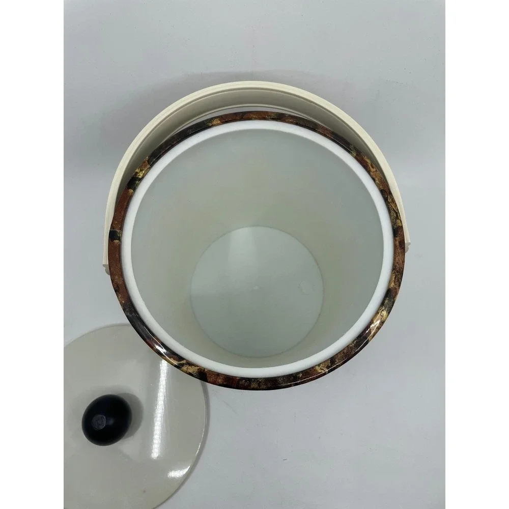 1970s Vintage Faux Tortoiseshell Ice Bucket Black  Knob Lid